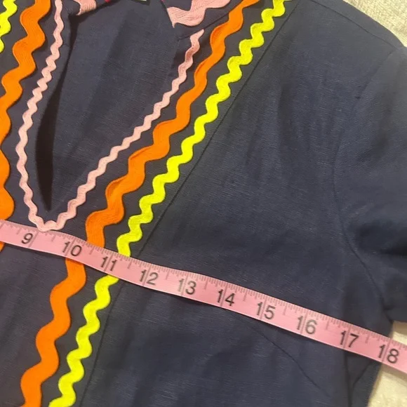 Like new linen Sail to Sable Navy Tunic with Colorful Ric Rac detailing. Size XS - Picture 9 of 12